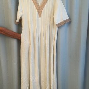 long linen cream dress